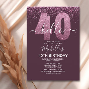 Hello 40 years modern birthday with photo invitation