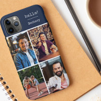 Hello! 4 Photo Collage Dark Blue Personalised