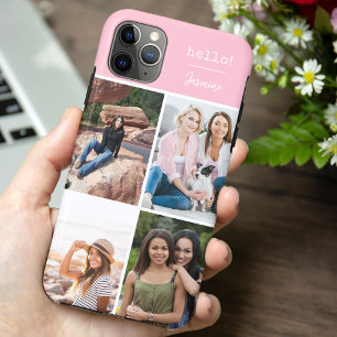 Hello! 4 Photo Collage Pretty Pink Personalized Case-Mate iPhone Case