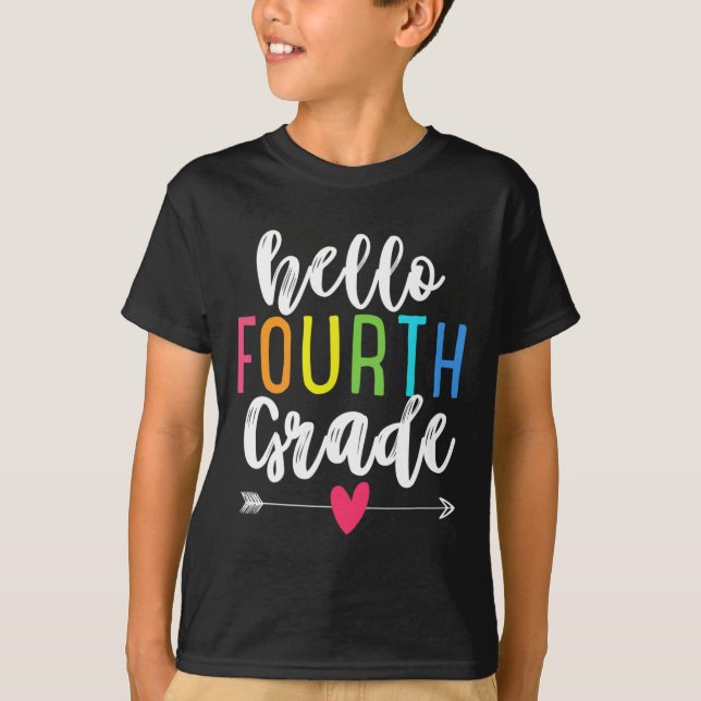 Hello 4th Fourth Grade  Back To School Fun Kids Gi T-Shirt (Front)