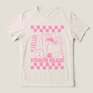 Hello 4th Fourth Grade Back To School Teacher Pink Tri-Blend Shirt
