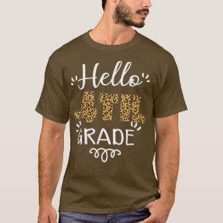Hello 4th Grade Back To School Leopard Heart Teach T-Shirt