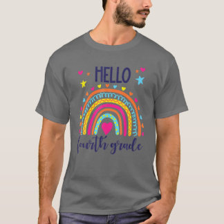 Hello 4Th Grade Boho Rainbow Gift For Teacher T-Shirt
