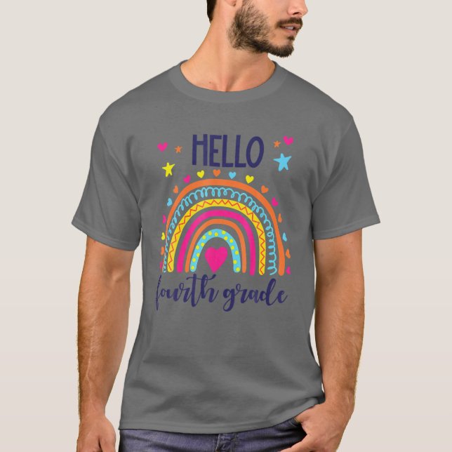 Hello 4Th Grade Boho Rainbow Gift For Teacher T-Shirt (Front)
