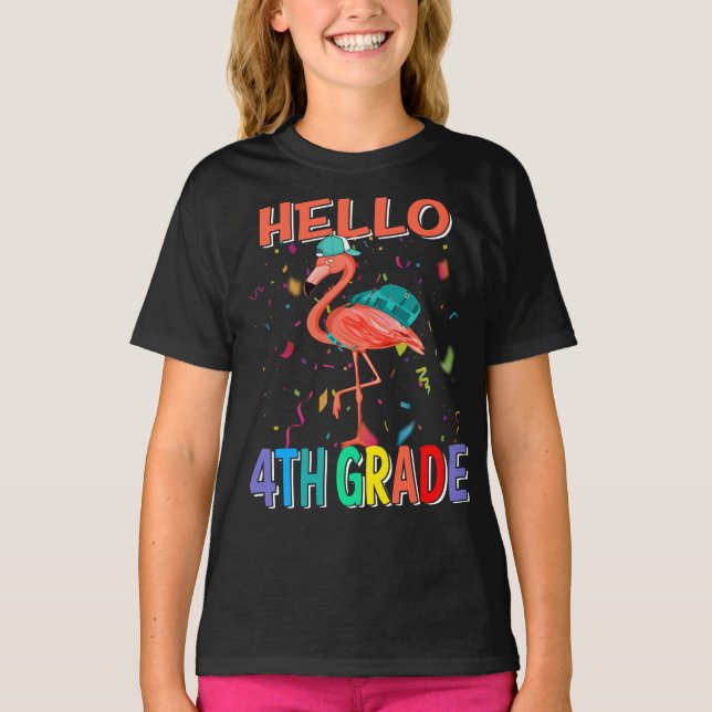 Hello 4th Grade Flamingo Back To School T-Shirt (Front)