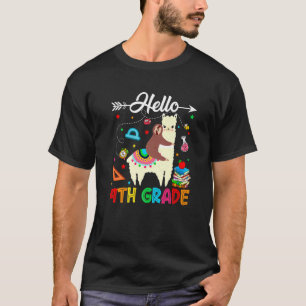 Hello 4th Grade Happy First Day Of School Llama Sl T-Shirt