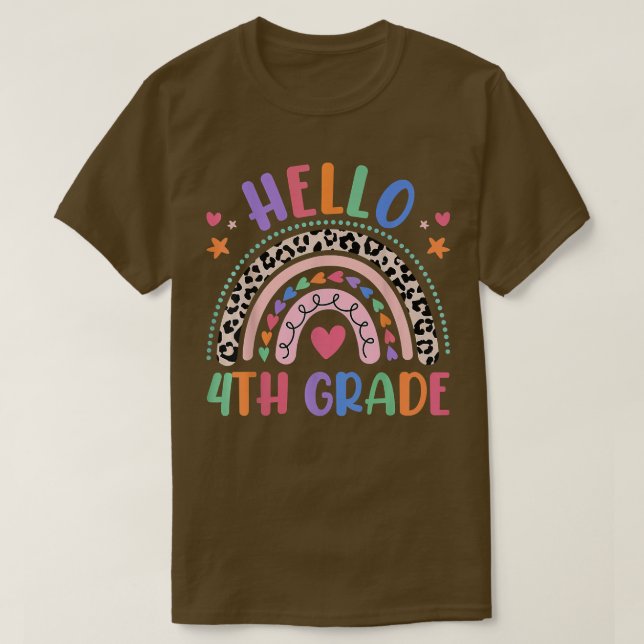 Hello 4th Grade Leopard Boho Rainbow 1st Day Of Sc T-Shirt (Design Front)