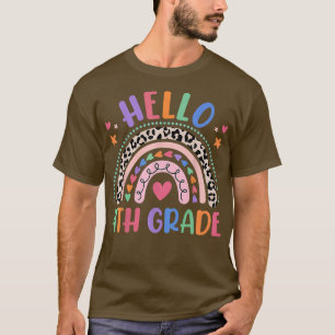 Hello 4th Grade Leopard Boho Rainbow 1st Day Of Sc T-Shirt
