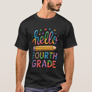 Hello 4th Grade Leopard Pencil Funny Welcome Back  T-Shirt