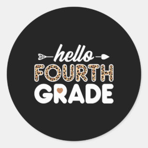 Hello 4th Grade Leopard Print Fourth Grade Teacher Classic Round Sticker