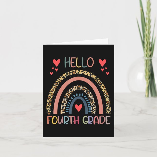 Hello 4th Grade Leopard Rainbow Fourth Grade Back  Card (Front)
