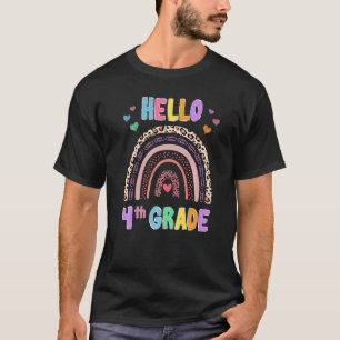 Hello 4th Grade Leopard Rainbow Teacher Girls Back T-Shirt