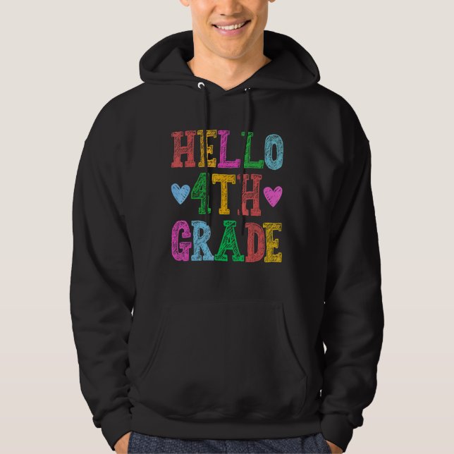 Hello 4th Grade Leopard Squad Back To School Teach Hoodie (Front)