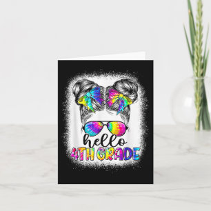 Hello 4th Grade Messy Bun Girl Back To School Tie  Card