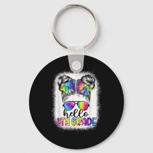 Hello 4th Grade Messy Bun Girl Back To School Tie  Key Ring