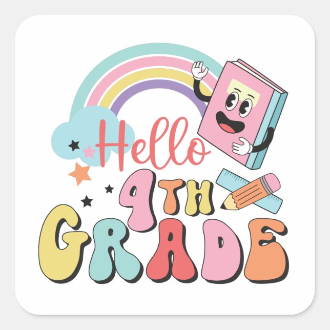 Hello 4th grade square sticker (Front)