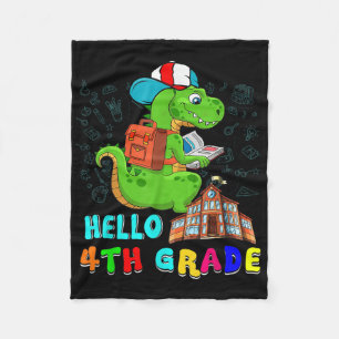 Hello 4th Grade T-rex Wearing School Bag Reading B Fleece Blanket