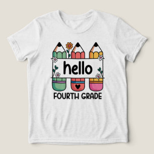 Hello 4th Grade Teacher Cute Pencil Tri-Blend Shirt