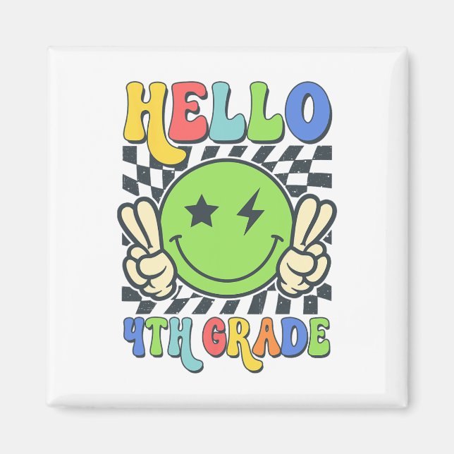 Hello 4th Grade Vibes Groovy Smile Face Back To Sc Magnet (Front)