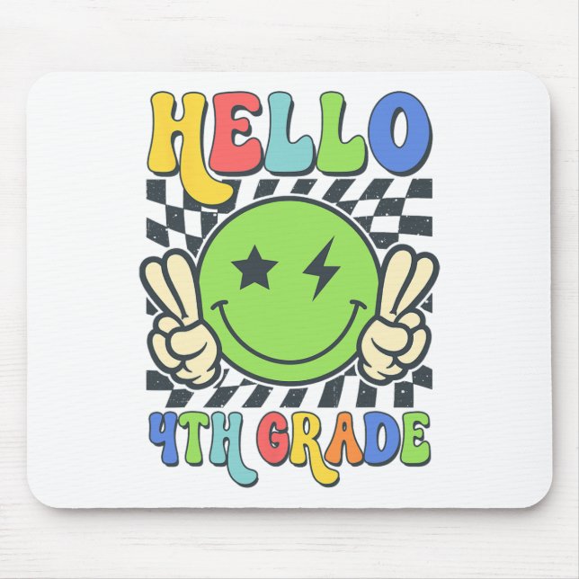 Hello 4th Grade Vibes Groovy Smile Face Back To Sc Mouse Pad (Front)