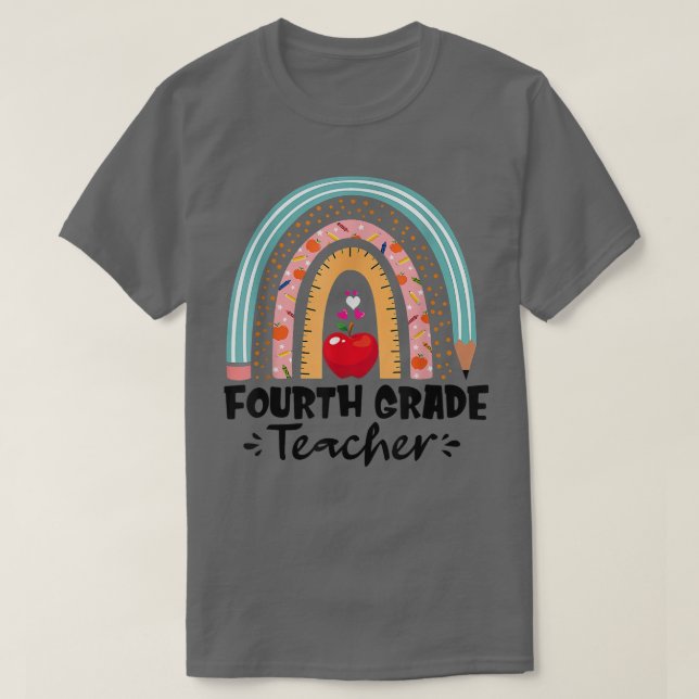 Hello 4th Rainbow Teacher First Day of School  T-Shirt (Design Front)