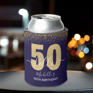 Hello 50! -Birthday - 50th Women's  Gold glitter Can Cooler