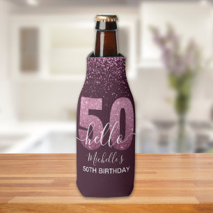 Hello 50! -Birthday 50th Women's with Pink glitter Bottle Cooler