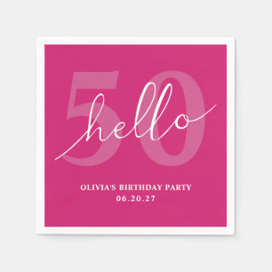 Hello 50   Bold Hot Pink 50th Birthday Custom Napkin