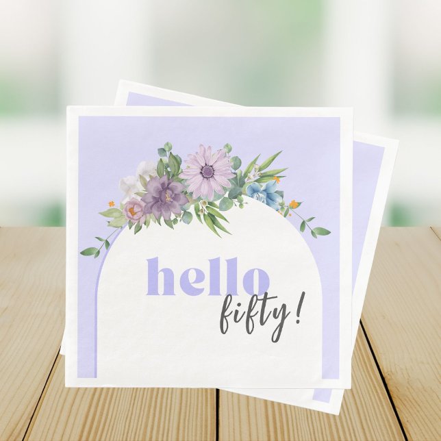 Hello 50 - Delicate Florals lavender 50th bday Napkin (Creator Uploaded)