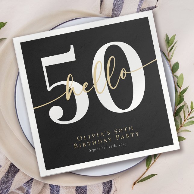 Hello 50 Fiftieth Birthday Party Napkin (Creator Uploaded)
