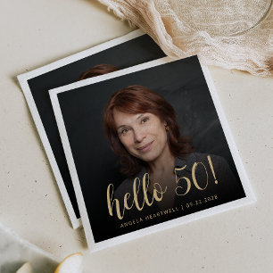 Hello 50 Fiftieth Birthday Party Photo Napkin