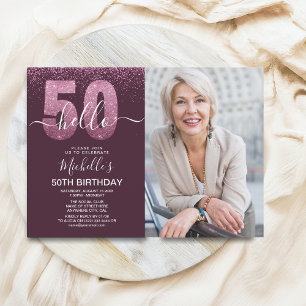 Hello 50! - Modern 50TH Birthday with photo Invitation