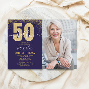 Hello 50! - Modern 50TH Birthday with photo Invitation
