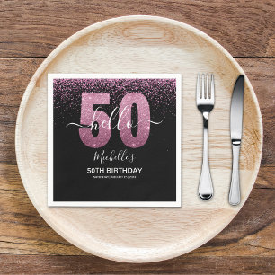 Hello 50! - Modern 50th Birthday with Pink glitter Napkin