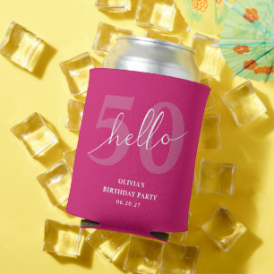 Hello 50 Modern Hot Pink 50th Birthday Custom Can Cooler