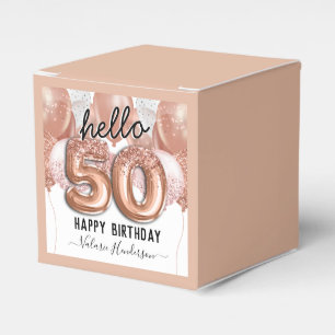 Hello 50 Pink Glitter Birthday Balloons Favour Box