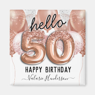 Hello 50 Pink Glitter Birthday Balloons Magnet