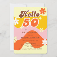 Hello 50 Retro Wave Groovy Flower Birthday