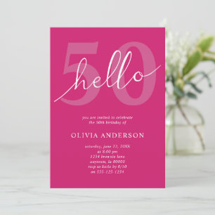 Hello 50   Vibrant Hot Pink 50th Birthday Party Invitation