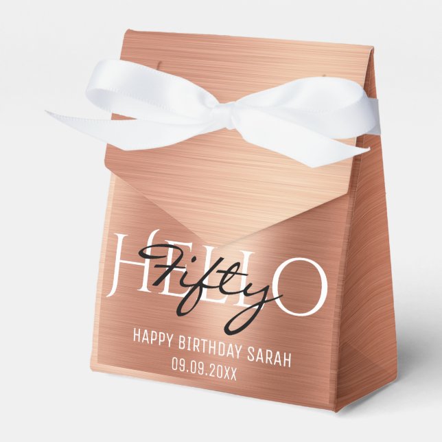 Hello 50th Birthday Elegant Calligraphy Rose Gold  Favour Box (Front Side)