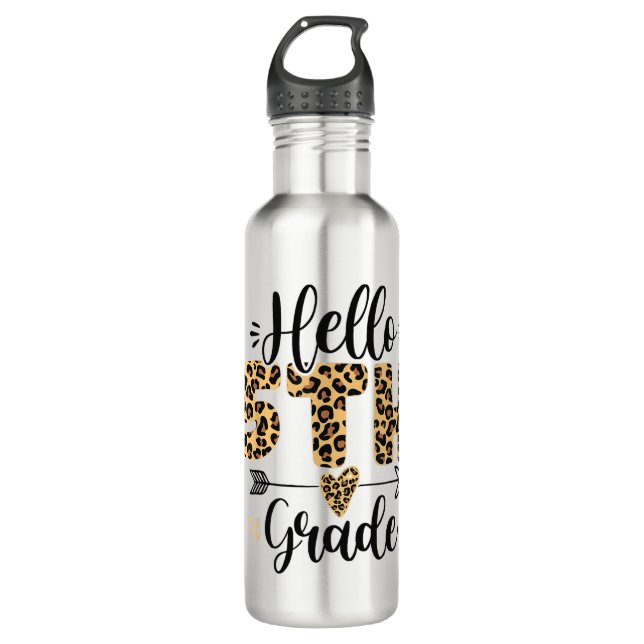 Hello 5th Fifth Grade Leopard Teacher Back To Scho 710 Ml Water Bottle (Front)