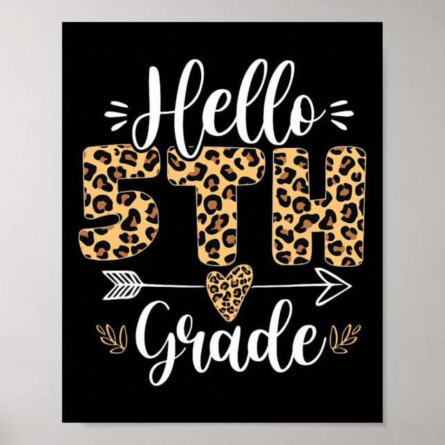 Hello 5th Fifth Grade Leopard Teacher Byck To Scho Poster (Front)
