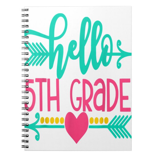 Hello 5th Grade Girls Back To School Gift Cute Hea Notebook (Front)