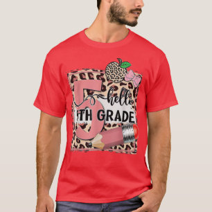 Hello 5th Grade Leopard Cute Back To School Boy Gi T-Shirt