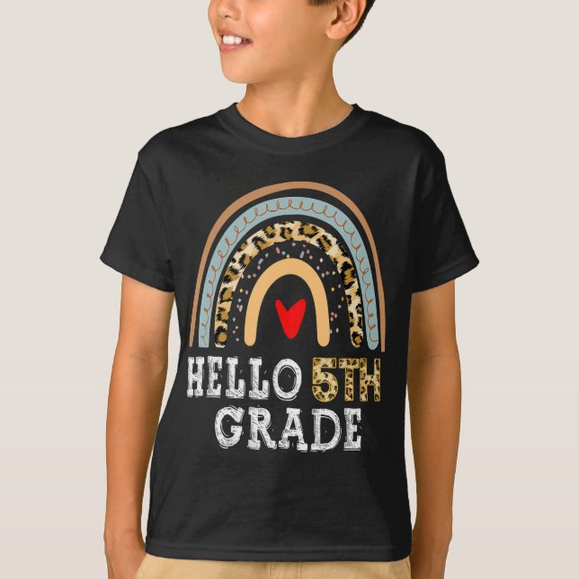 Hello 5th Grade Leopard Rainbow Back To School Tea T-Shirt (Front)