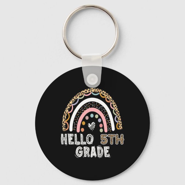 Hello 5th Grade Leopard Rainbow Fifth Grade Teache Key Ring (Front)