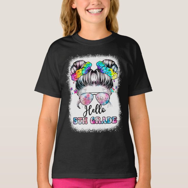Hello 5th Grade Messy Hair Back To School T-Shirt (Front)