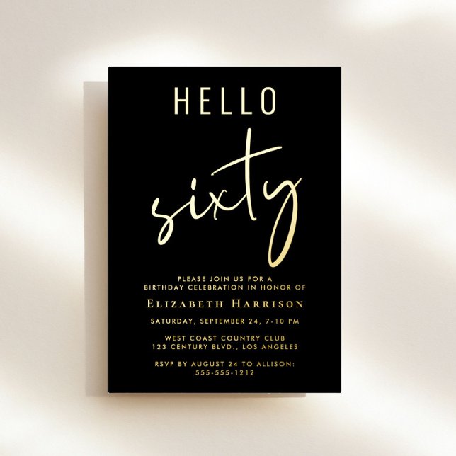 Hello 60 Chic Black 60th Birthday Party Gold (Creator Uploaded)