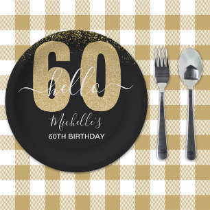 Hello 60! - Elegant 60th Birthday Woman Gold Paper Plate