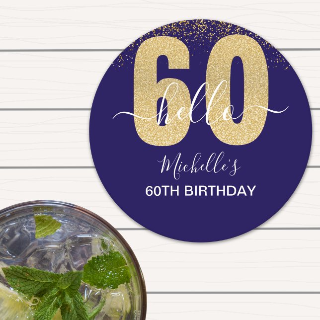 Hello 60! - Elegant 60th Birthday Woman Round Paper Coaster (Creator Uploaded)